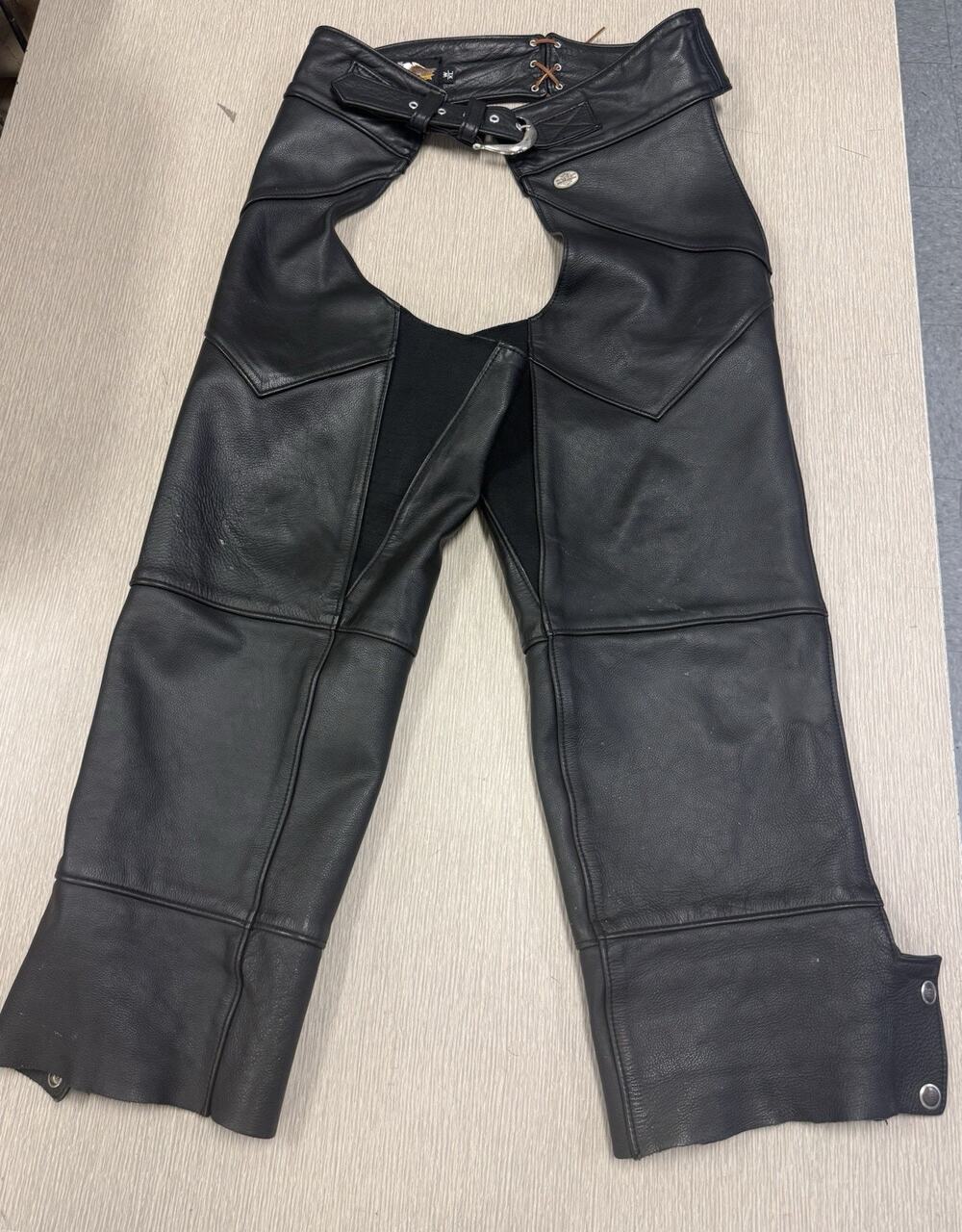 Vtg Harley Davidson Womens Leather Riding Chaps 98480-98VW Stretch Panels USA